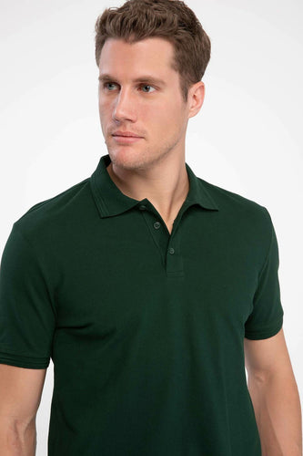 DeFacto Summer Dark Green Mens Short-Sleeved Solid Color Polos Shirts Male Casual Lapel Polos K0337AZ19SMGN245